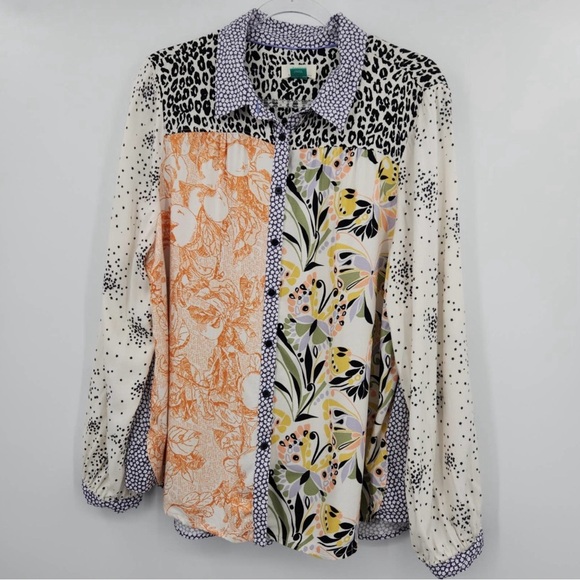 Anthropologie La Paz Contrast Button Up Blouse by Maeve - Picture 2 of 6